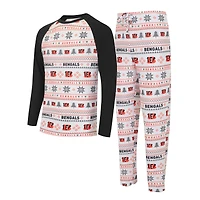 Ensemble de nuit pour homme Concepts Sport blanc/noir Cincinnati Bengals Tinsel Raglan à manches longues et pantalon