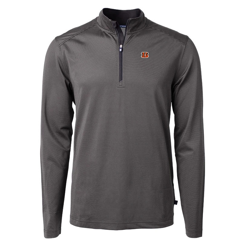 Men's Cutter & Buck Black/Gray Cincinnati Bengals Virtue Eco Pique Micro Stripe Recycled Quarter-Zip Pullover Top
