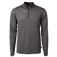 Men's Cutter & Buck Black/Gray Cincinnati Bengals Virtue Eco Pique Micro Stripe Recycled Quarter-Zip Pullover Top