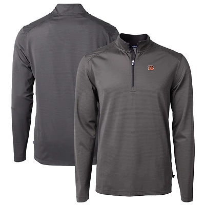 Men's Cutter & Buck Black/Gray Cincinnati Bengals Virtue Eco Pique Micro Stripe Recycled Quarter-Zip Pullover Top