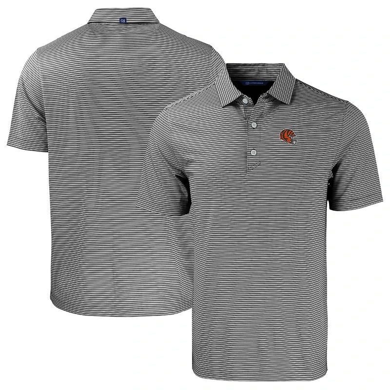 Men's Cutter & Buck  Black/White Cincinnati Bengals Helmet Big Tall Forge Eco Double Stripe Stretch Recycled Polo
