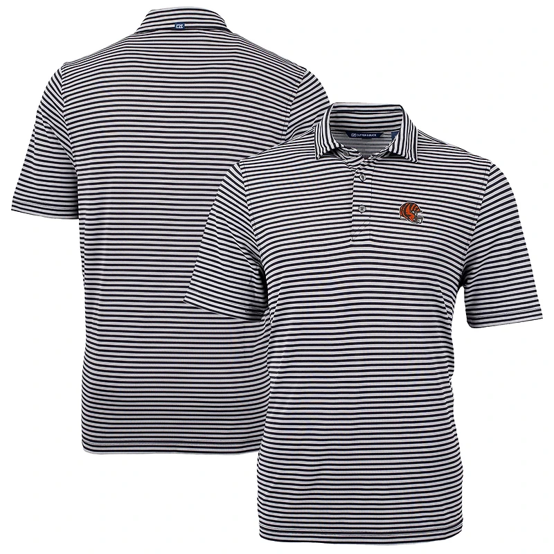 Men's Cutter & Buck  Black Cincinnati Bengals Helmet Virtue Eco Pique Stripe Recycled Polo