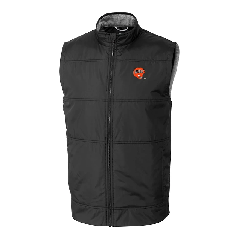 Men's Cutter & Buck Black Cincinnati Bengals Throwback Logo Stealth Hybrid Quilted Windbreaker Full-Zip Vest
