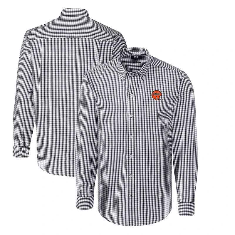 Chemise boutonnée à manches longues pour homme, couleur anthracite, avec logo rétro des Bengals de Cincinnati, facile d'entretien, extensible, vichy, grande taille