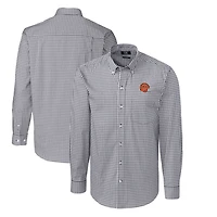 Chemise à manches longues boutonnée Cutter & Buck pour homme, couleur anthracite, logo rétro des Bengals de Cincinnati, en tissu vichy extensible facile d'entretien et grandes tailles.