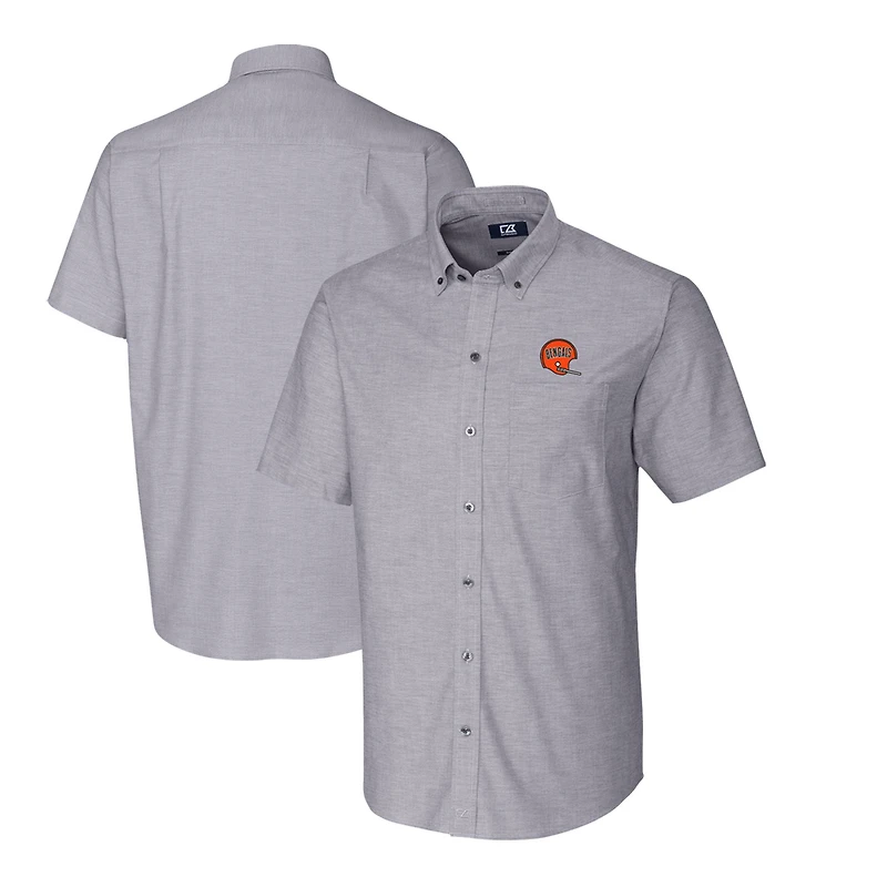 Chemise à manches courtes boutonnée Cutter & Buck Charcoal Cincinnati Bengals Throwback Logo Stretch Oxford pour homme