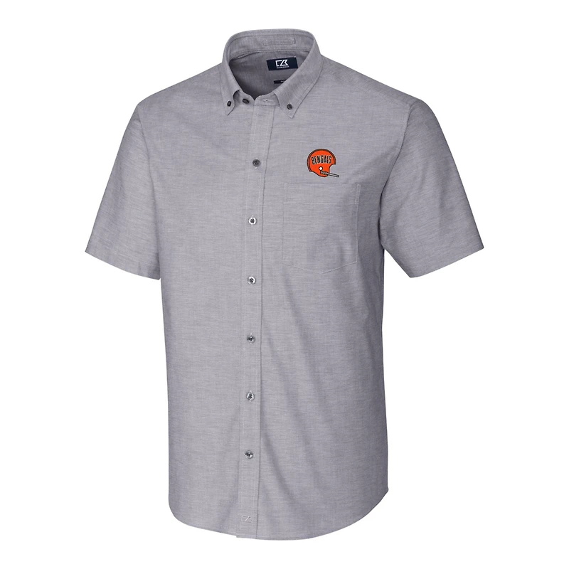 Chemise boutonnée à manches courtes en oxford extensible avec logo rétro des Bengals de Cincinnati, couleur anthracite, pour homme, Cutter & Buck