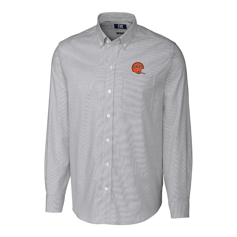 Chemise boutonnée à manches longues et rayures Oxford extensibles pour homme, couleur anthracite, avec logo rétro des Bengals de Cincinnati, Cutter & Buck