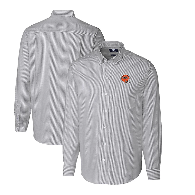 Chemise boutonnée à manches longues et rayures Oxford extensibles pour homme, couleur anthracite, avec logo rétro des Bengals de Cincinnati, Cutter & Buck