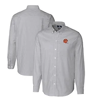 Chemise boutonnée à manches longues et rayures Oxford extensibles pour homme, couleur anthracite, avec logo rétro des Bengals de Cincinnati, Cutter & Buck