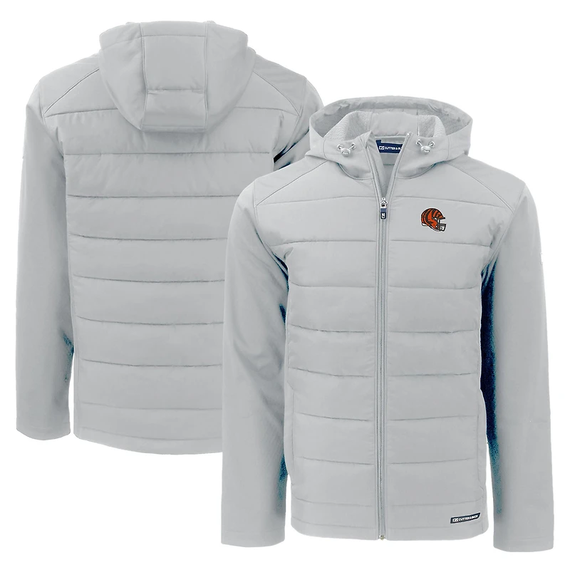 Men's Cutter & Buck Gray Cincinnati Bengals Helmet Evoke Hybrid Eco Softshell Recycled Full-Zip Hoodie Jacket