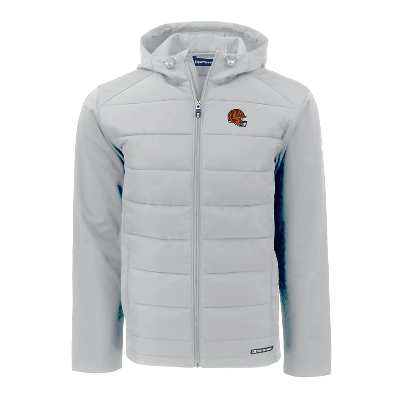 Men's Cutter & Buck Gray Cincinnati Bengals Helmet Evoke Hybrid Eco Softshell Recycled Full-Zip Hoodie Jacket
