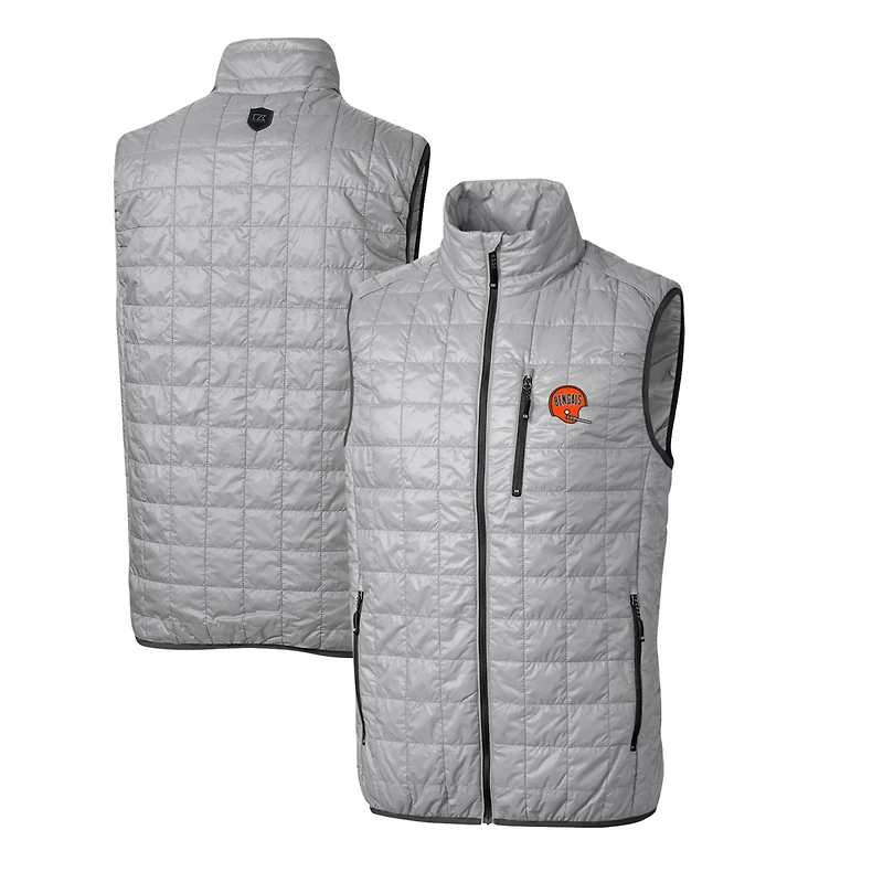 Men's Cutter & Buck Gray Cincinnati Bengals Throwback Logo Big Tall Rainier PrimaLoft Eco Insulated Full-Zip Puffer Vest