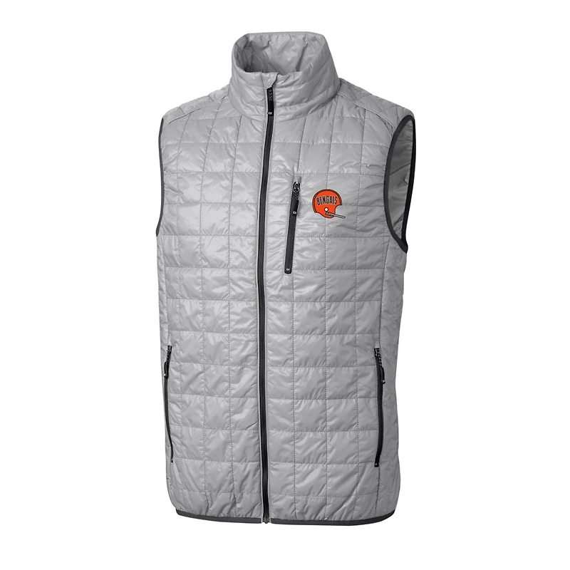 Men's Cutter & Buck Gray Cincinnati Bengals Throwback Logo Big Tall Rainier PrimaLoft Eco Insulated Full-Zip Puffer Vest