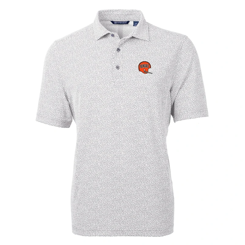 Polo Cutter & Buck gris pour homme, logo rétro des Bengals de Cincinnati, en piqué écologique recyclé à motif botanique, orné la marque Virtue.
