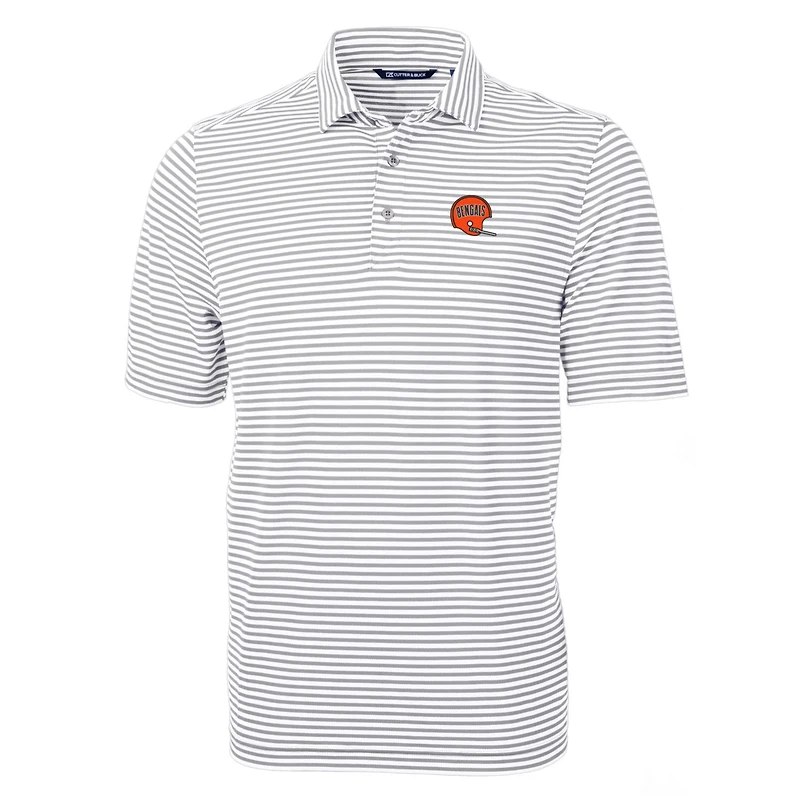 Men's Cutter & Buck Gray Cincinnati Bengals Throwback Logo Virtue Eco Pique Stripe Recycled Big Tall Polo