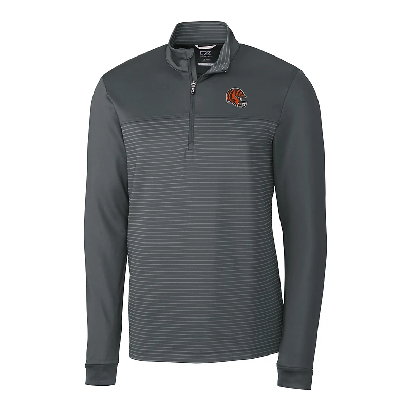 Men's Cutter & Buck  Gray Cincinnati Bengals Traverse Stripe Stretch Quarter-Zip Pullover Top