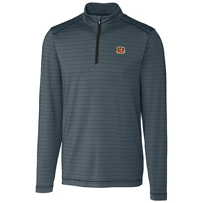 Men's Cutter & Buck Heather Black Cincinnati Bengals Holman Stripe Quarter-Zip Pullover Jacket