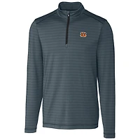 Men's Cutter & Buck Heather Black Cincinnati Bengals Holman Stripe Quarter-Zip Pullover Jacket