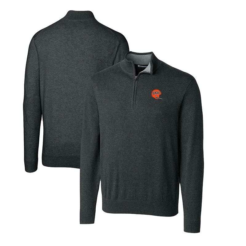 Men's Cutter & Buck Heather Charcoal Cincinnati Bengals Throwback Logo Lakemont Tri-Blend Quarter-Zip Pullover Sweater