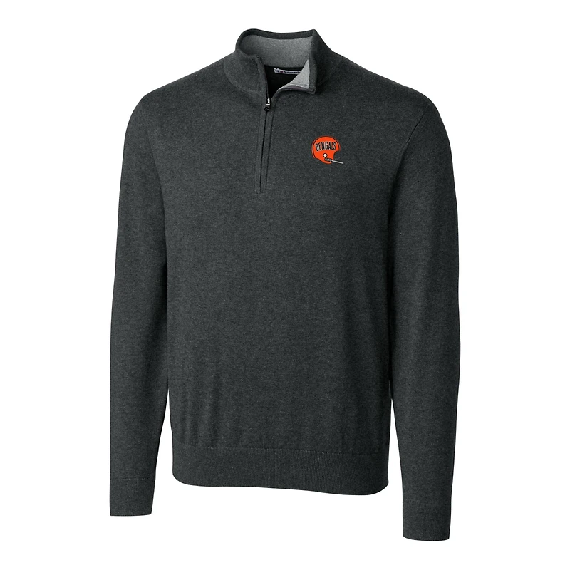 Men's Cutter & Buck Heather Charcoal Cincinnati Bengals Throwback Logo Lakemont Tri-Blend Quarter-Zip Pullover Sweater
