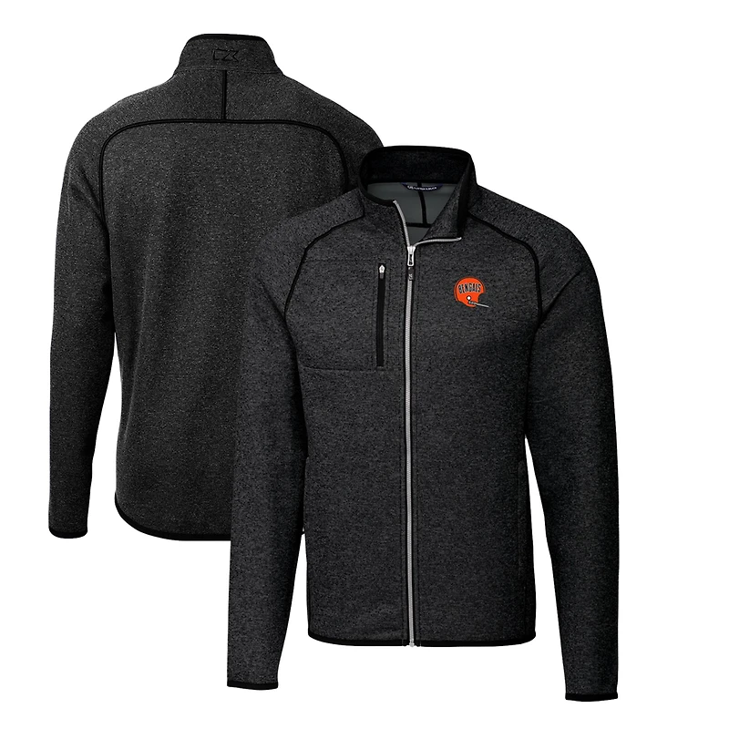 Men's Cutter & Buck Heather Charcoal Cincinnati Bengals Throwback Logo Mainsail Sweater-Knit Big Tall Full-Zip Pullover Jacket