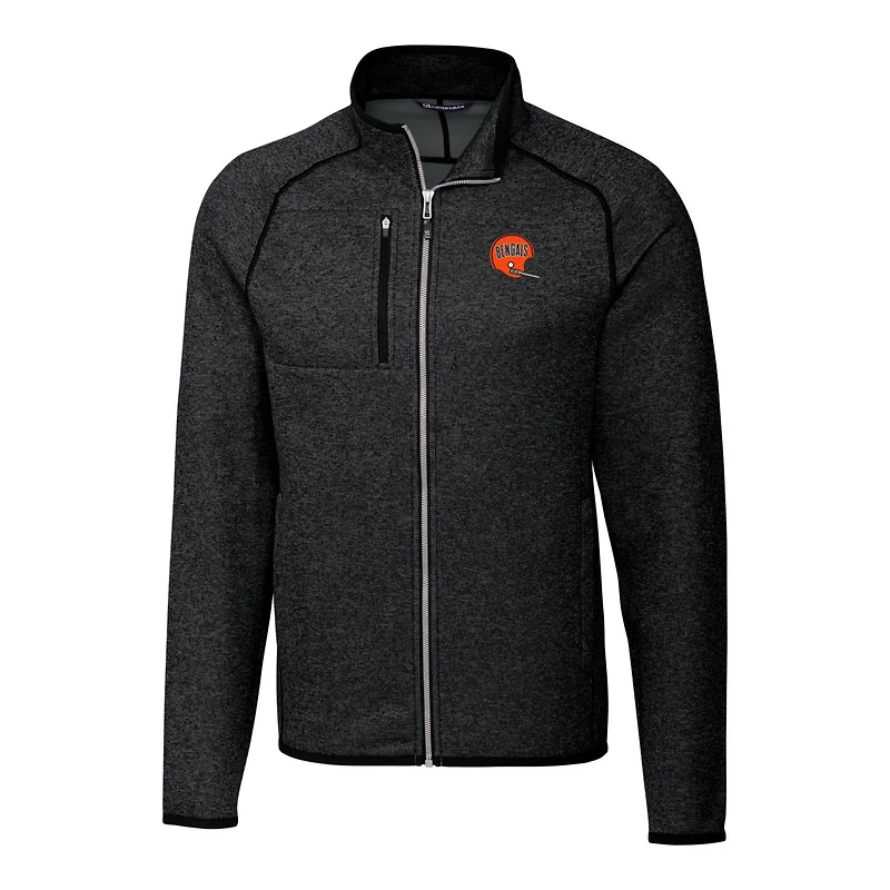 Men's Cutter & Buck Heather Charcoal Cincinnati Bengals Throwback Logo Mainsail Sweater-Knit Big Tall Full-Zip Pullover Jacket