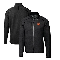 Men's Cutter & Buck Heather Charcoal Cincinnati Bengals Throwback Logo Mainsail Sweater-Knit Big Tall Full-Zip Pullover Jacket