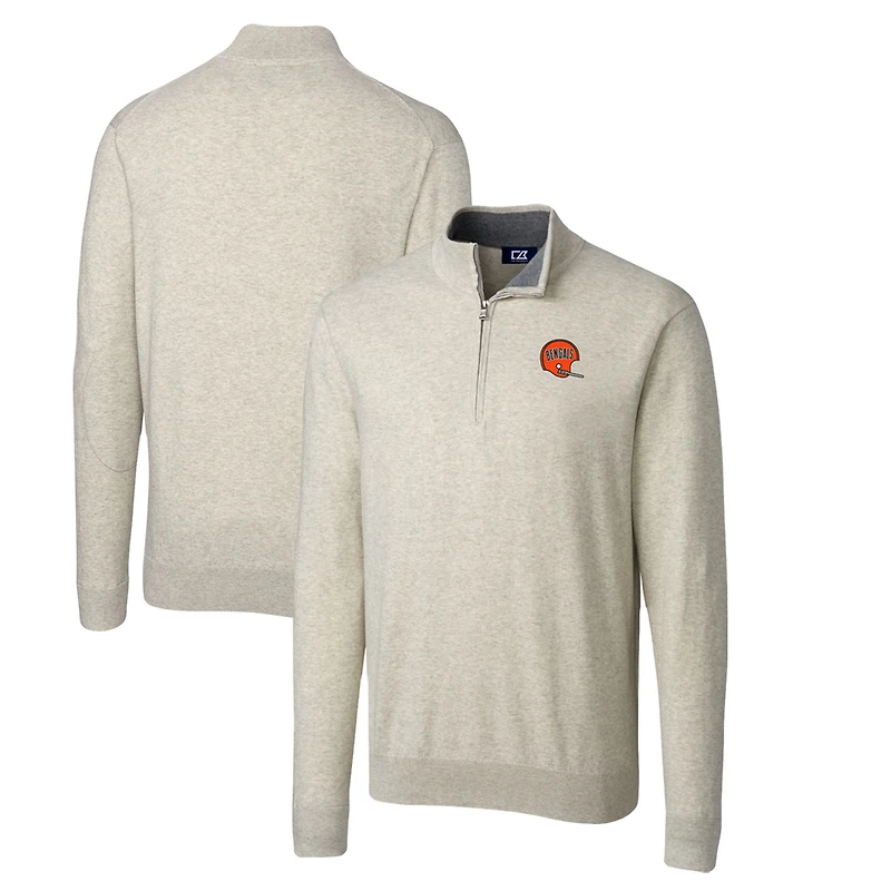 Men's Cutter & Buck Oatmeal Cincinnati Bengals Throwback Logo Lakemont Tri-Blend Big Tall Quarter-Zip Pullover Sweater