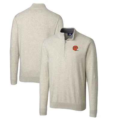 Men's Cutter & Buck Oatmeal Cincinnati Bengals Throwback Logo Lakemont Tri-Blend Big Tall Quarter-Zip Pullover Sweater