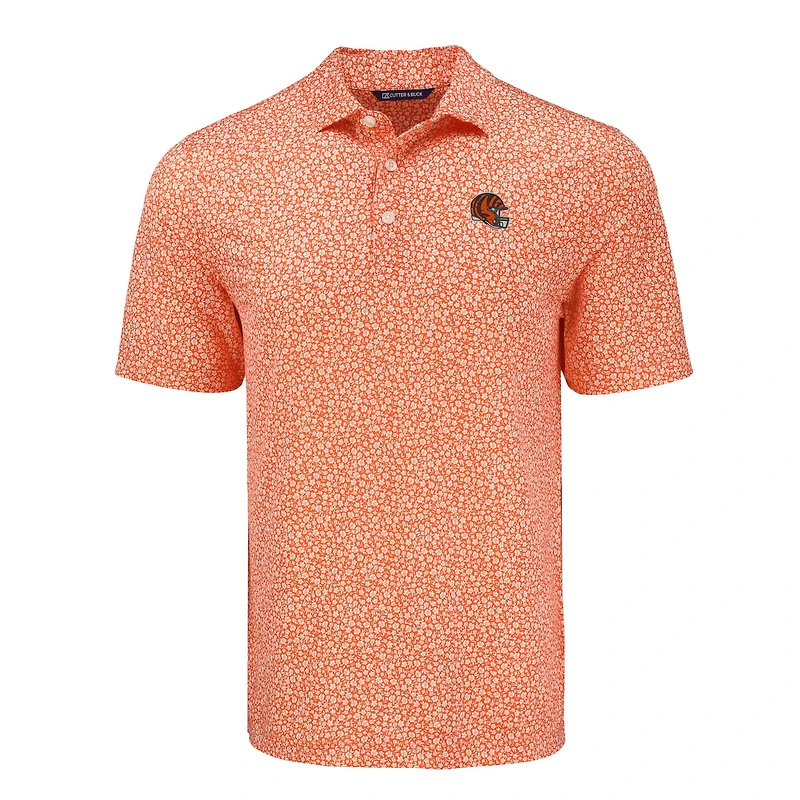 Men's Cutter & Buck Orange Cincinnati Bengals Pike Eco Flora Print Polo