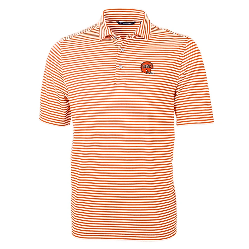 Men's Cutter & Buck Orange Cincinnati Bengals Throwback Logo Virtue Eco Pique Stripe Recycled Big Tall Polo