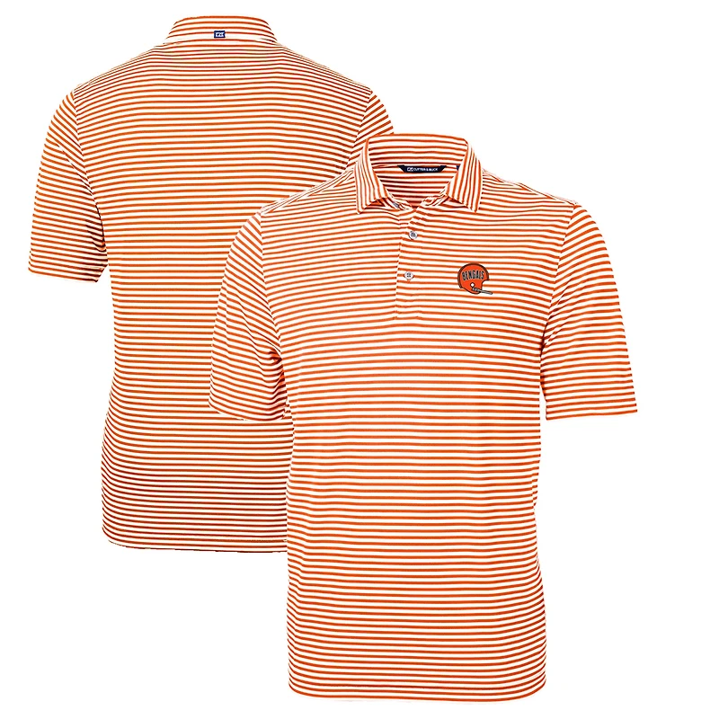 Men's Cutter & Buck Orange Cincinnati Bengals Throwback Logo Virtue Eco Pique Stripe Recycled Big Tall Polo