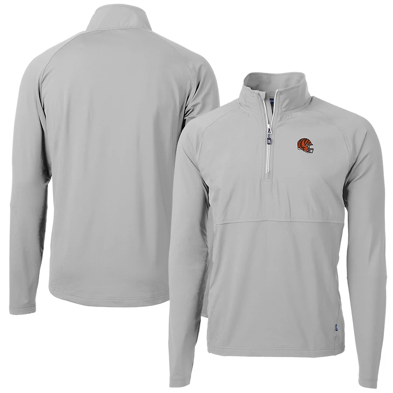 Men's Cutter & Buck  Silver Cincinnati Bengals Helmet Adapt Eco Knit Hybrid Recycled Quarter-Zip Pullover Top