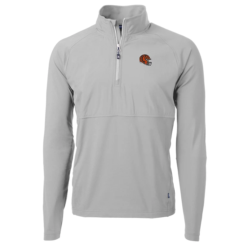Men's Cutter & Buck  Silver Cincinnati Bengals Helmet Adapt Eco Knit Hybrid Recycled Quarter-Zip Pullover Top