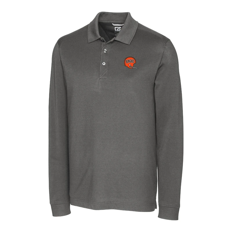 Men's Cutter & Buck Steel Cincinnati Bengals Advantage Tri-Blend Pique Long Sleeve Throwback Polo
