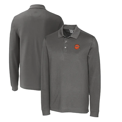 Men's Cutter & Buck Steel Cincinnati Bengals Advantage Tri-Blend Pique Long Sleeve Throwback Polo