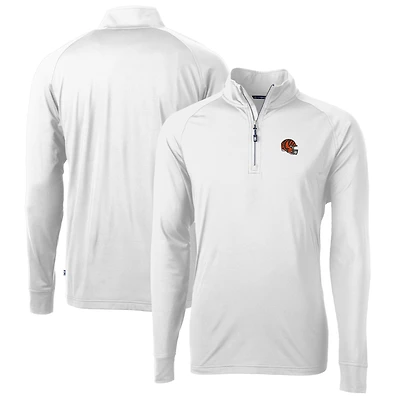 Men's Cutter & Buck White Cincinnati Bengals Helmet Adapt Eco Knit Stretch Recycled Quarter-Zip Pullover Top