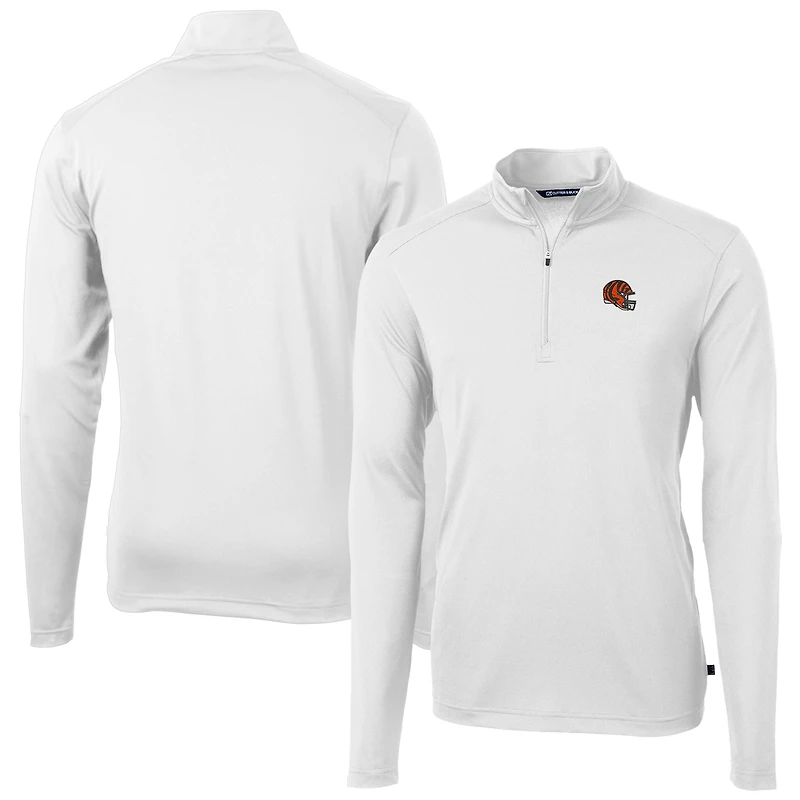 Men's Cutter & Buck  White Cincinnati Bengals Helmet Virtue Eco Pique Recycled Quarter-Zip Pullover Top