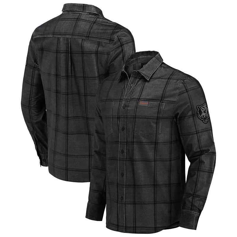 Chemise boutonnée en velours côtelé micro noir pour homme, collection Darius Rucker par Fanatics, des Bengals de Cincinnati