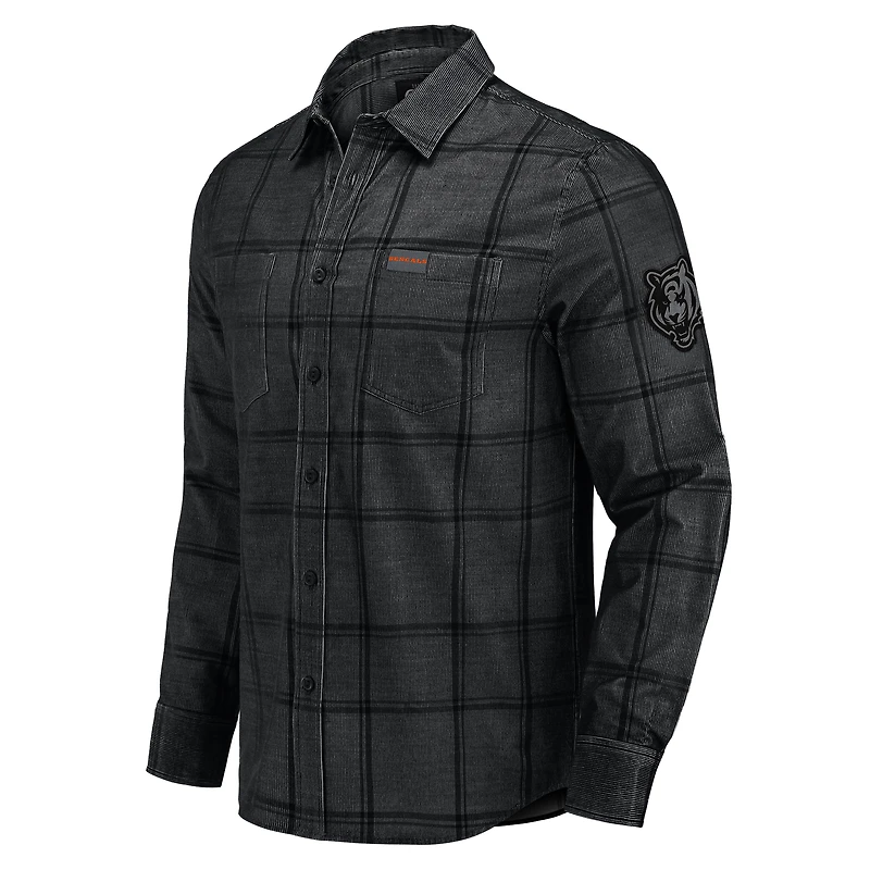 Chemise boutonnée en velours côtelé micro noir pour homme, collection Darius Rucker par Fanatics, des Bengals de Cincinnati