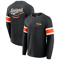 T-shirt Henley à manches longues et col raglan gaufré noir pour homme, collection Darius Rucker par Fanatics, des Bengals de Cincinnati