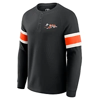 T-shirt Henley à manches longues et col raglan gaufré noir pour homme, collection Darius Rucker par Fanatics, des Bengals de Cincinnati