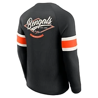 T-shirt Henley à manches longues et col raglan gaufré noir pour homme, collection Darius Rucker par Fanatics, des Bengals de Cincinnati