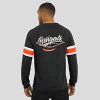 T-shirt Henley à manches longues et col raglan gaufré noir pour homme, collection Darius Rucker par Fanatics, des Bengals de Cincinnati