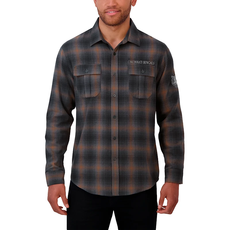 Chemise boutonnée à manches longues classique en flanelle pour homme de la collection Darius Rucker Fanatics, couleur anthracite, Cincinnati Bengals