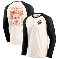 T-shirt Henley Raglan pour homme de la collection Darius Rucker Fanatics, crème/noir, Cincinnati Bengals