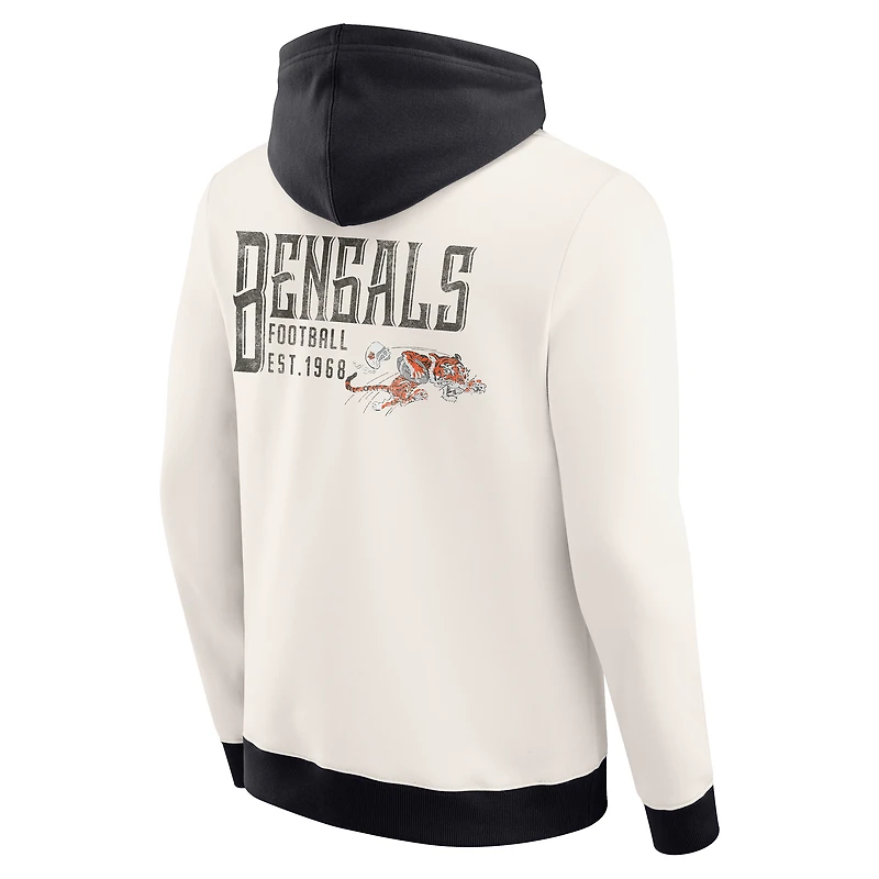 Men's Darius Rucker Collection by Fanatics Cream Cincinnati Bengals Distressed Graphics Full-Zip Hoodie
