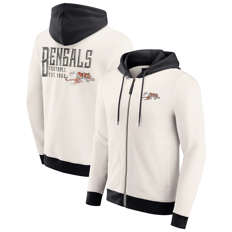 Men's Darius Rucker Collection by Fanatics Cream Cincinnati Bengals Distressed Graphics Full-Zip Hoodie