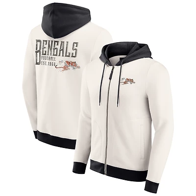 Men's Darius Rucker Collection by Fanatics Cream Cincinnati Bengals Distressed Graphics Full-Zip Hoodie